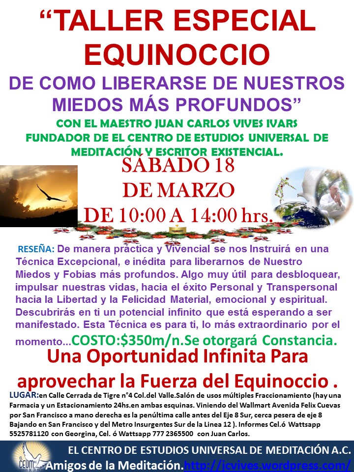 TALLER ESPECIAL EQUINOCCIO DE COMO LIBERARSE DE LOS MIEDOS
