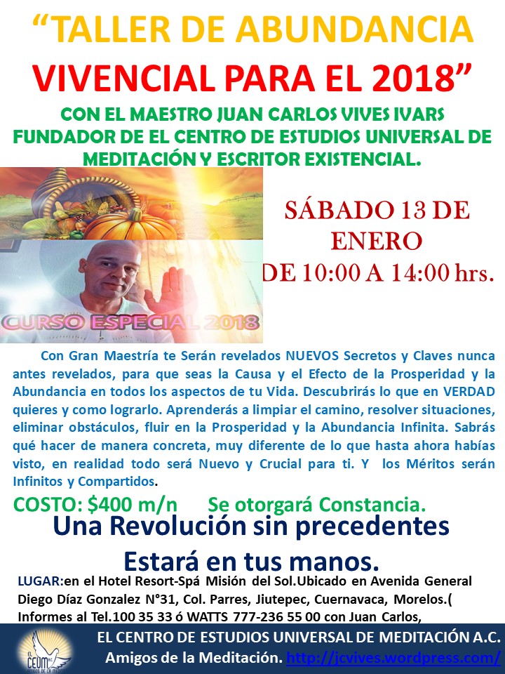 TALLER DE ABUNDANCIA VIVENCIAL PARA EL 2018.